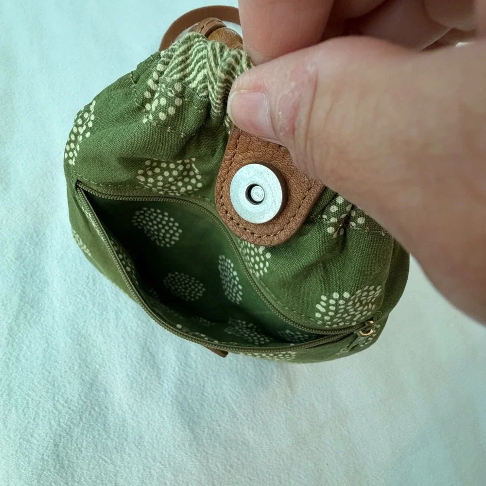 Fossil Key-Per Floral Canvas Crossbody Drawstring Bag Green Pink Rose Pouch
